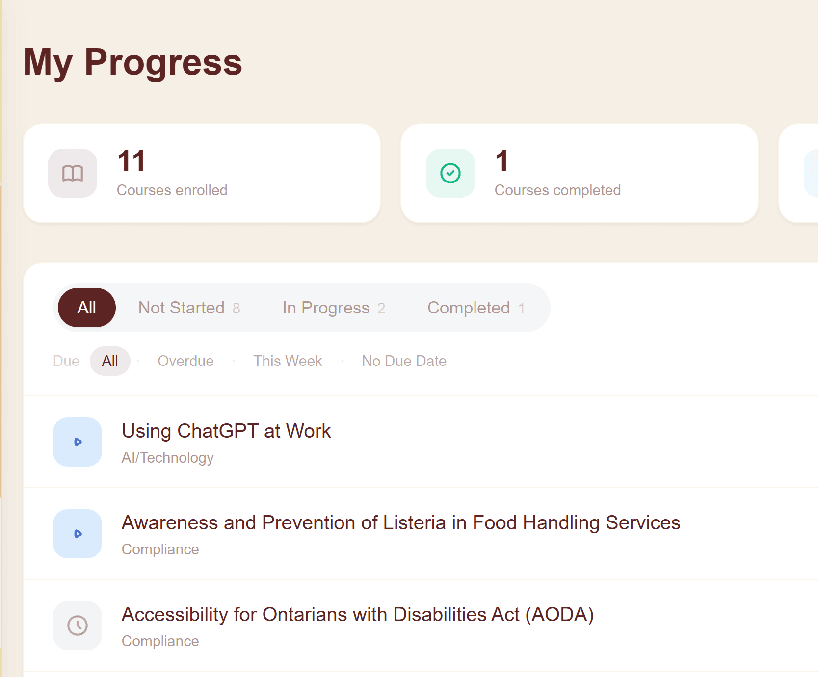 Learner dashboard preview